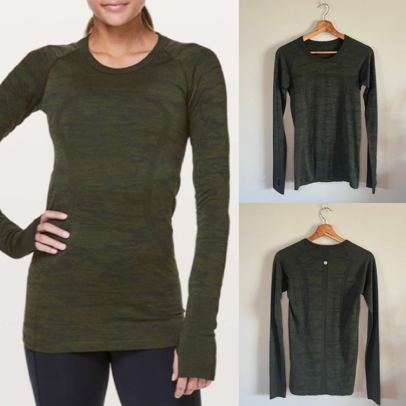 Lululemon Swiftly Tech Long Sleeve Crew Dark Olive / Brave Olive / Black - Picture 1 of 9